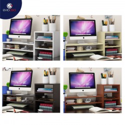 Wood Computer Monitor Stand Riser and PC Screen TV Riser for Home Office (Double Layer + 3 Tier Storage Shelf)