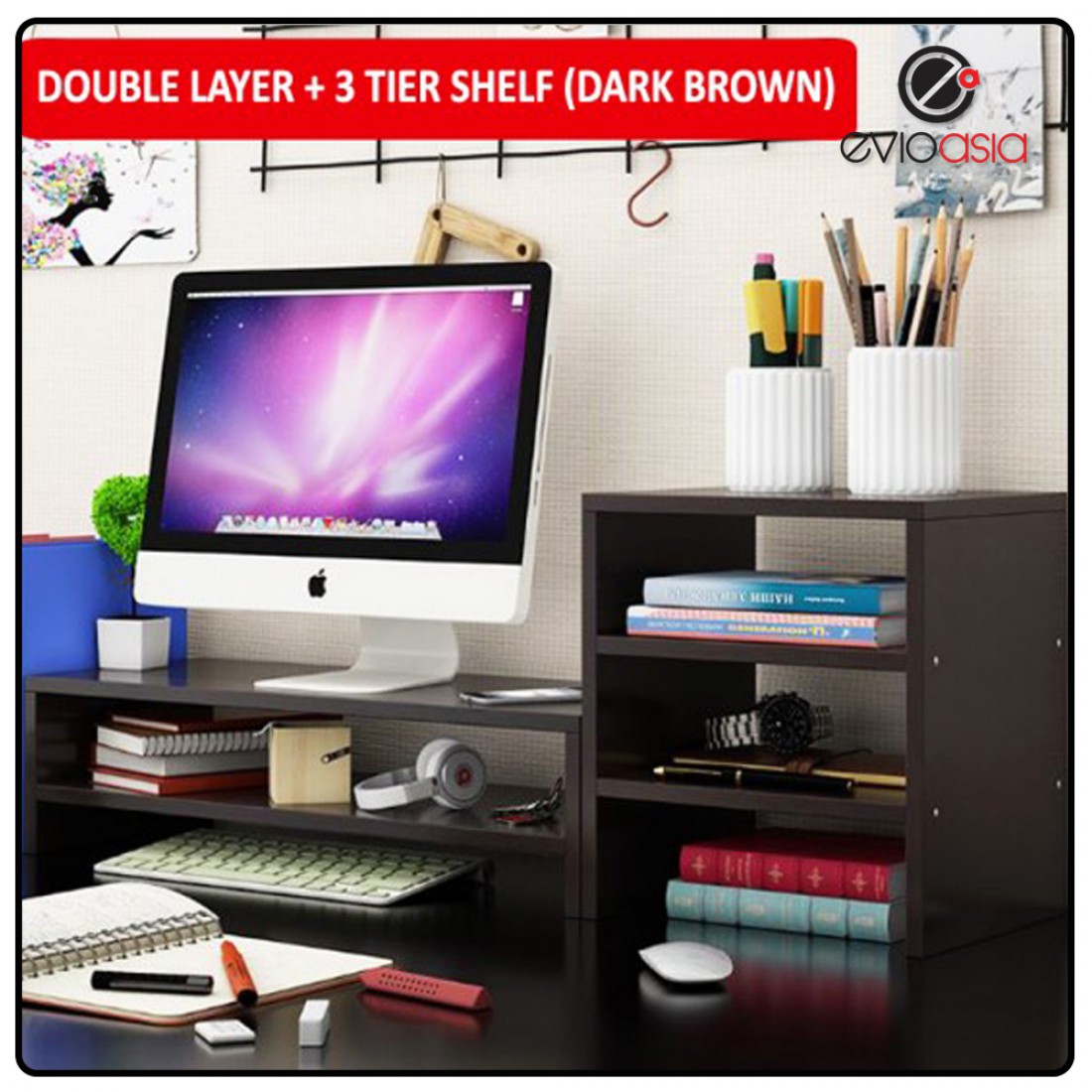 Wood Computer Monitor Stand Riser and PC Screen TV Riser for Home Office