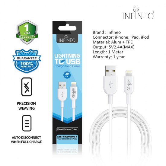 INFINEO Lightning Cable to USB Charging Cable for iPhone Support Latest iOS Version, 30 CM