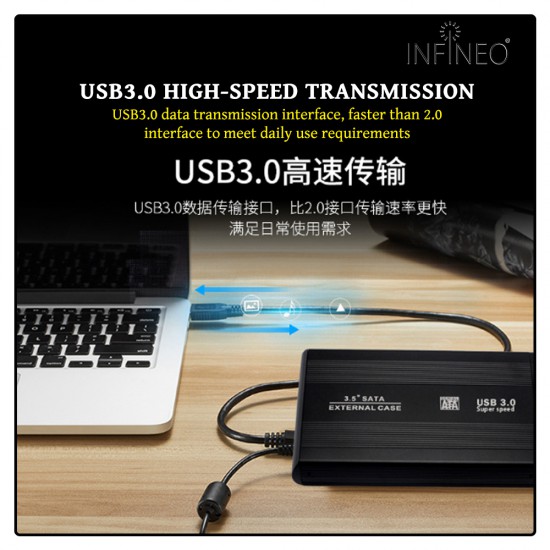 3.5 inch SATA to USB3.0 HDD Case 5Gbps Hard Disk Case External Hard Drive Enclosure Box 