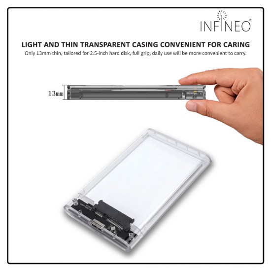 Transparent USB 3.1 Type C to 2.5 inches SATA Hard Disk Drive SSD External Enclosure