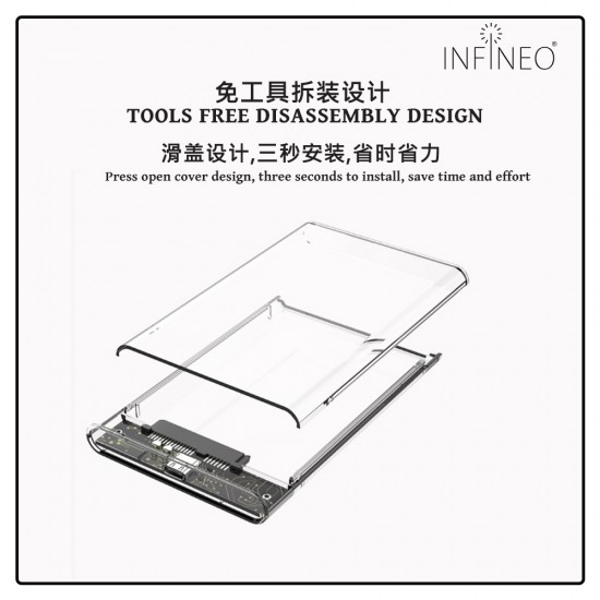 Transparent USB 3.1 Type C to 2.5 inches SATA Hard Disk Drive SSD External Enclosure