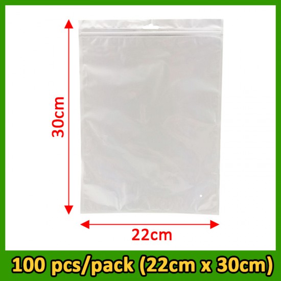 (22cm x 30cm) Clear White Plastic Bag Zip Lock Pouch Packaging / Plastik Beg (100pcs/pack)