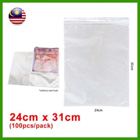 (24cm x 31cm) Clear White Plastic Bag Zip Lock Pouch Packaging / Plastik Beg (100pcs/pack)