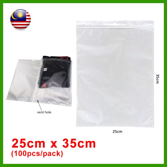 (25cm x 35cm) Clear White Plastic Bag Zip Lock Pouch Packaging / Plastik Beg (100pcs/pack)