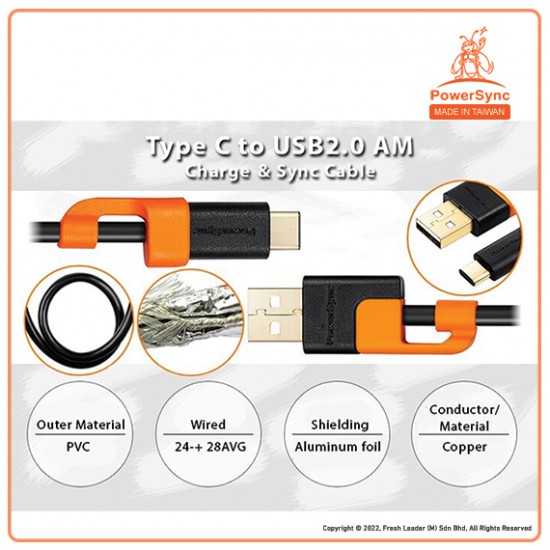 Powersync USB 2.0 Type C Charging & Sync Cable (1 Meter)