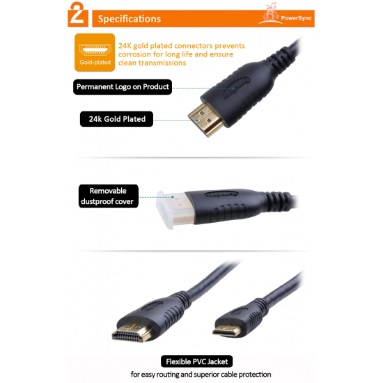 Powersync Mini HDMI A Type to Mini C Type (1.5Meter) Powersync Mini HDMI A Type to Mini C Type (1.5Meter)