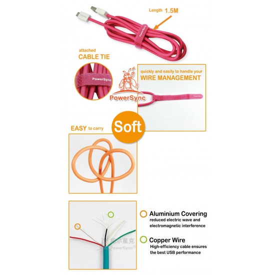 Powersync USB2.0 AM to Micro B Soft Round Fast Charge Cable (1.5 Meter)