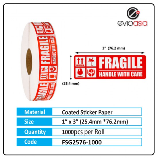Fragile Handle with Care  1" x 3"