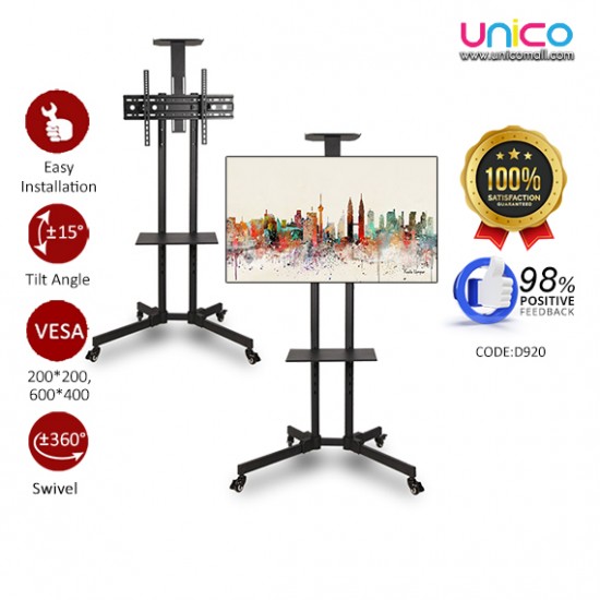 Portable TV Stand with Locking Wheels | Fits 32"-65" LED/LCD TVs | Convenient and Stylish Portable TV Stand with Locking Wheels | Fits 32"-65" LED/LCD TVs | Convenient and Stylish