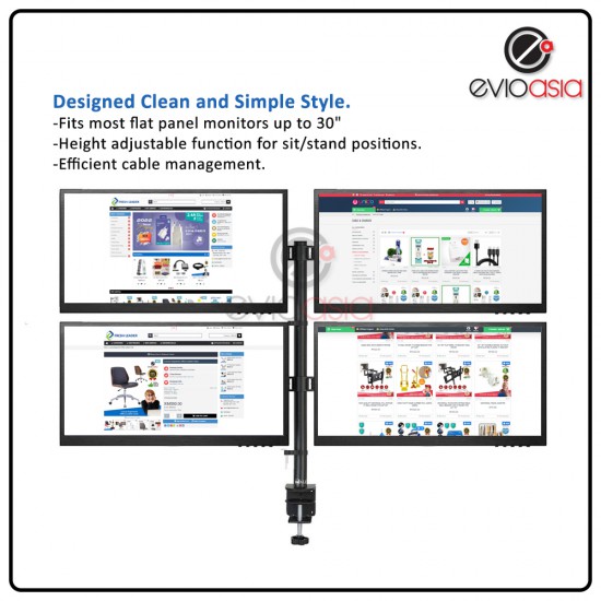 4 Monitor Arm Fully Adjustable Desk Mount Stand For 4 Screen up to 17”-30" 4 Monitor Arm Fully Adjustable Desk Mount Stand For 4 Screen up to 17”-30"