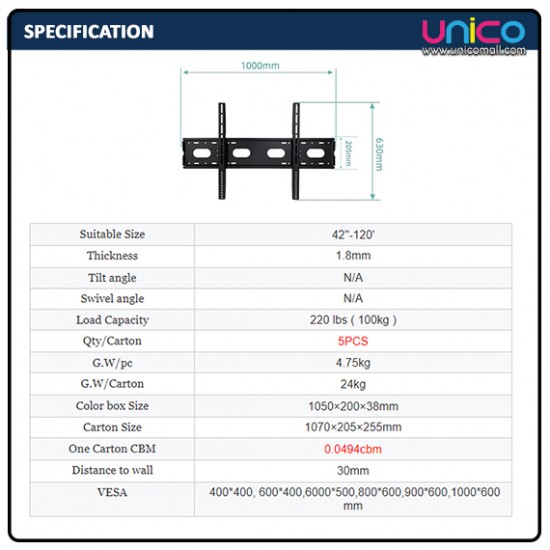 TV Wall Mount TV Stand Bracket for 42”-120”