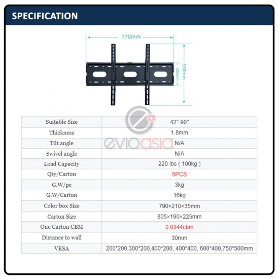 42"-90" Flat Panel TV Bracket Wall Mount 