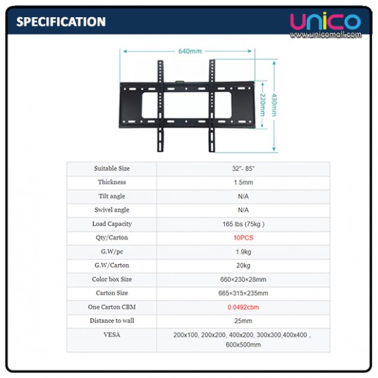 TV Wall Mount Support Mural for 32"- 85" TV Wall Mount Support Mural for 32"- 85"