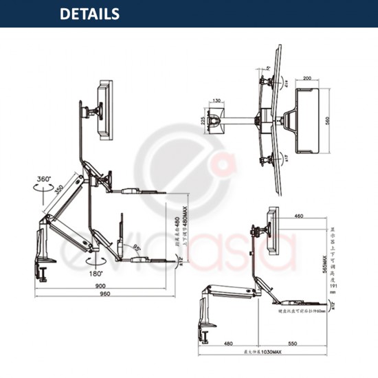 Dual Monitor Sit Stand Plus Keyboard 22" to 27" 