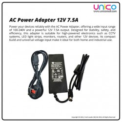 12V 7.5A Power Adapter with 4-Pin DIN – UK 3-Pin C13 Plug, AC/DC Converter for Electronics