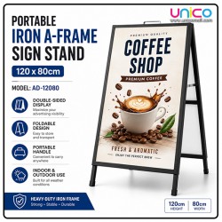 Heavy Duty Portable Iron A-Frame Sign Board Stand 120x80cm Outdoor Advertising Display