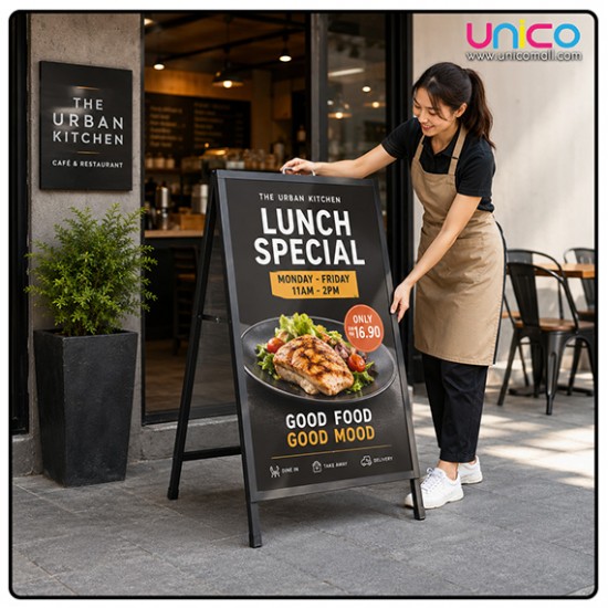 Heavy Duty Portable Iron A-Frame Sign Board Stand 120x80cm Outdoor Advertising Display