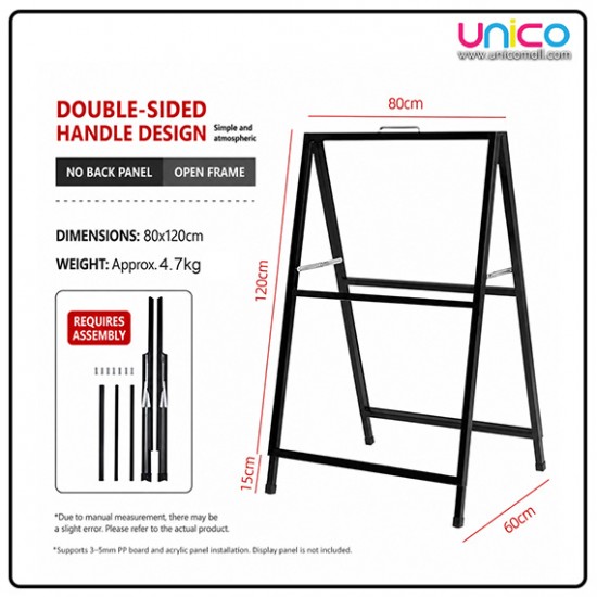 Heavy Duty Portable Iron A-Frame Sign Board Stand 120x80cm Outdoor Advertising Display