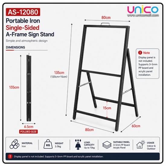 Portable Sidewalk A-Frame Advertising Sign Stand 120x80cm Iron