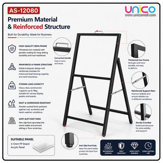 Portable Sidewalk A-Frame Advertising Sign Stand 120x80cm Iron