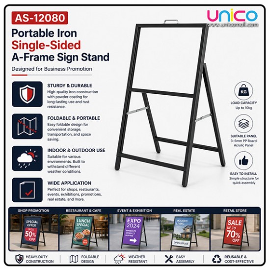 Portable Sidewalk A-Frame Advertising Sign Stand 120x80cm Iron