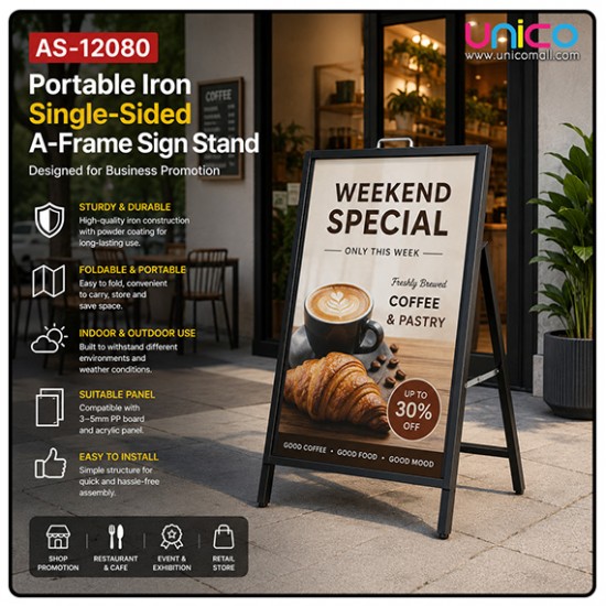 Portable Sidewalk A-Frame Advertising Sign Stand 120x80cm Iron
