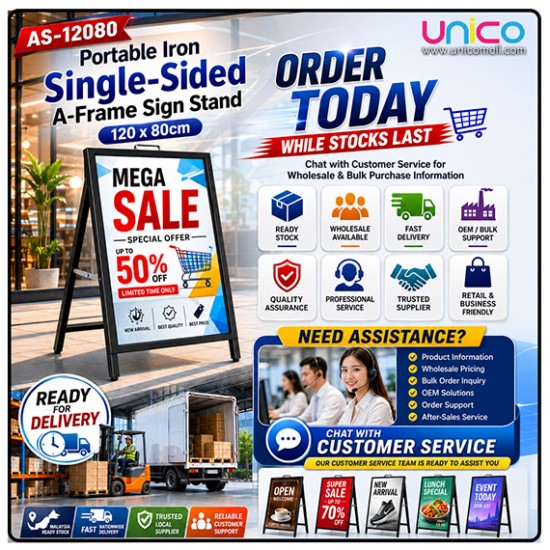 Portable Sidewalk A-Frame Advertising Sign Stand 120x80cm Iron