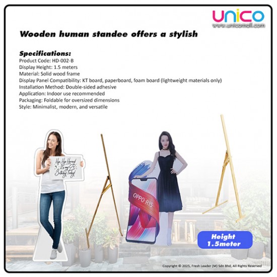 Promotional 1.5m Wooden Human Standee – Durable Cutout for Shops, Booths & Branding Promotional 1.5m Wooden Human Standee – Durable Cutout for Shops, Booths & Branding