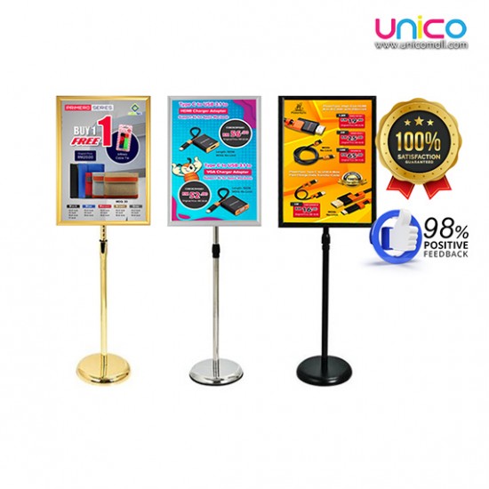 A2 Floor Poster Display Stand – Right Angle Frame with Weighted Base for Shops & Events (Silver / Black / Gold)
