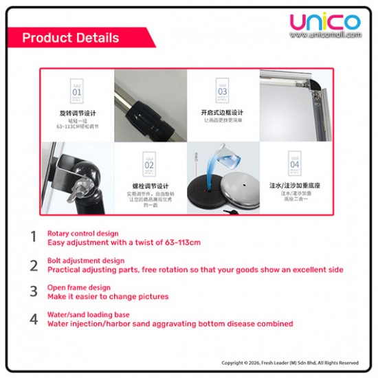 A2 Floor Poster Display Stand – Right Angle Frame with Weighted Base for Shops & Events (Silver / Black / Gold)