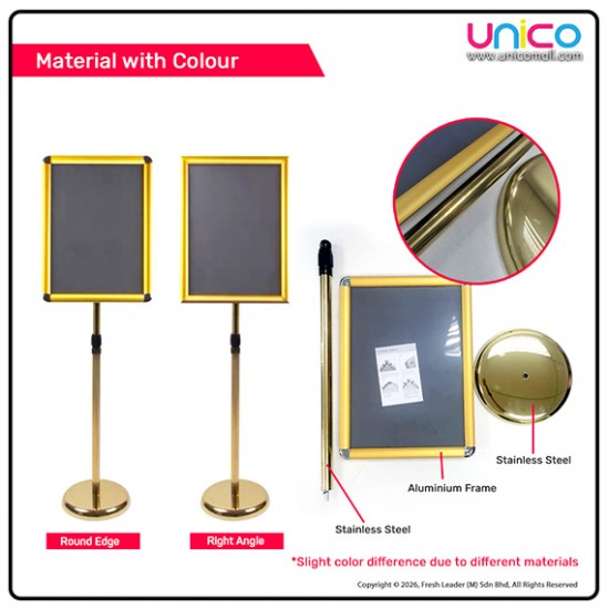 A2 Floor Poster Display Stand – Right Angle Frame with Weighted Base for Shops & Events (Silver / Black / Gold)
