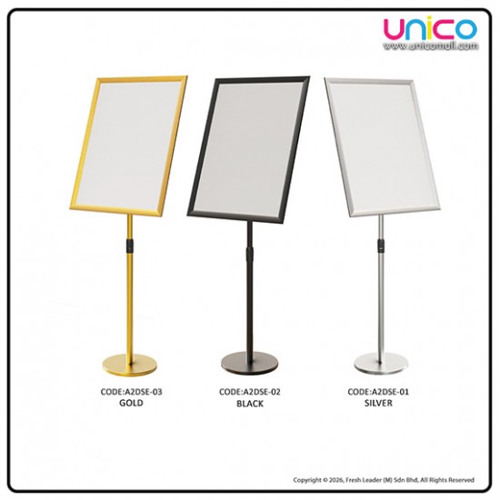 A2 Floor Poster Display Stand – Right Angle Frame with Weighted Base for Shops & Events (Silver / Black / Gold)