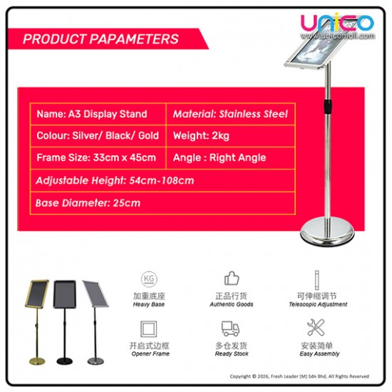 A3 Pedestal Display Stand – Freestanding Right Angle Sign Holder for Retail & Office Use