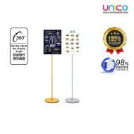 Elegant A4 Sign Stand for Retail & Events – Freestanding Gold/Silver Poster Display with Round Base