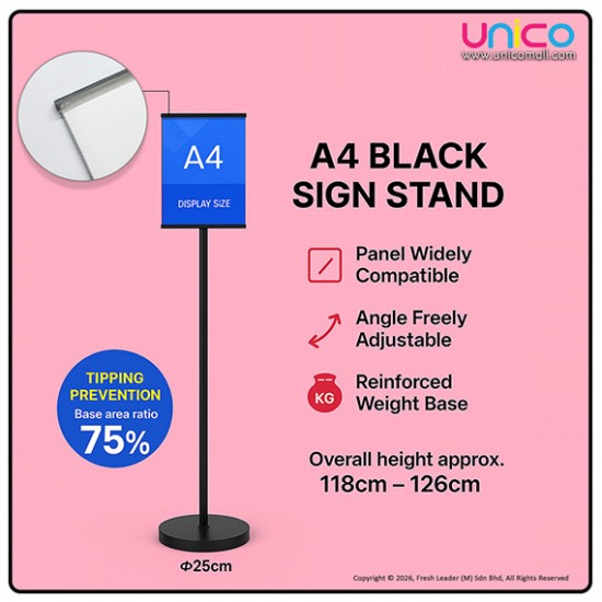 Elegant A4 Sign Stand for Retail & Events – Freestanding Gold/Silver Poster Display with Round Base