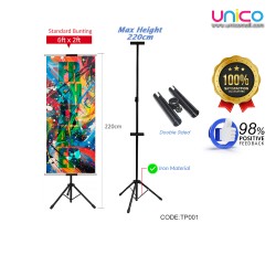 Evio Asia Premium Tripod Display Stand T Bunting Banner Advertising Double Sided