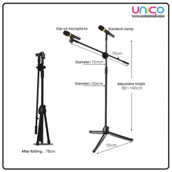 Height Adjustable Foldable Tripod Microphone Stand 