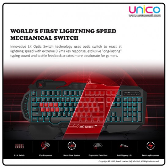 Bloody B318 Gaming Keyboard – Light Strike 8 Infrared Switch for Pro Gamers Bloody B318 Gaming Keyboard – Light Strike 8 Infrared Switch for Pro Gamers