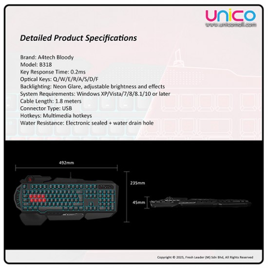 Bloody B318 Gaming Keyboard – Light Strike 8 Infrared Switch for Pro Gamers Bloody B318 Gaming Keyboard – Light Strike 8 Infrared Switch for Pro Gamers