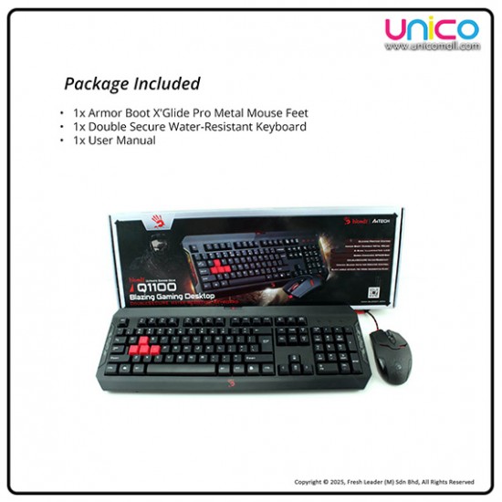 Bloody Q1100 Gaming Keyboard & Mouse – RGB Lighting, Water-Resistant, Adjustable DPI Bloody Q1100 Gaming Keyboard & Mouse – RGB Lighting, Water-Resistant, Adjustable DPI