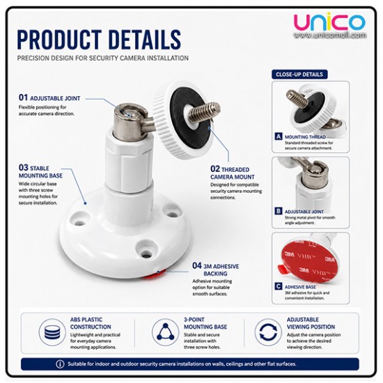 Security Camera Wall Mount Bracket with 3M Adhesive & Screws