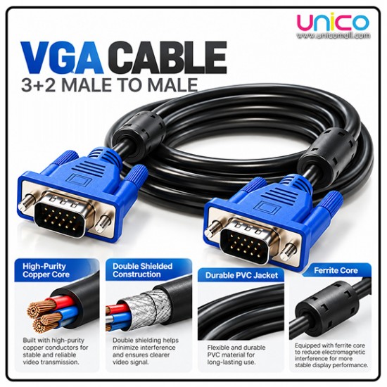 Infineo VGA Cable 3+2 Shielded Male to Male 1.5M 3M 5M