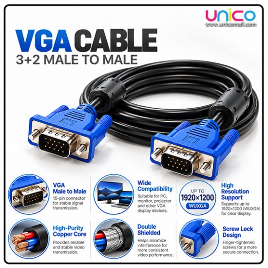 Infineo VGA Cable 3+2 Shielded Male to Male 1.5M 3M 5M