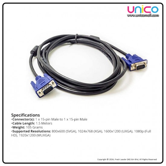VGA Cable 3+2 Male to Male – Stable and Reliable Video Cable VGA Cable 3+2 Male to Male – Stable and Reliable Video Cable