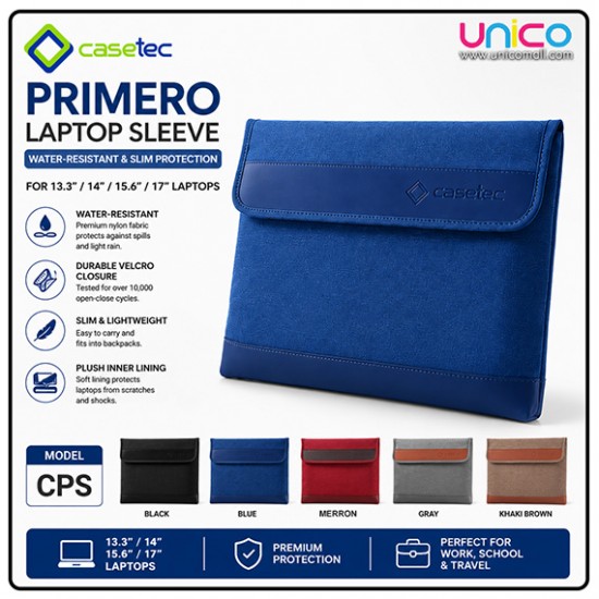 CASETEC Primero Water-Resistant Laptop Sleeve Bag 13.3-17 Inch