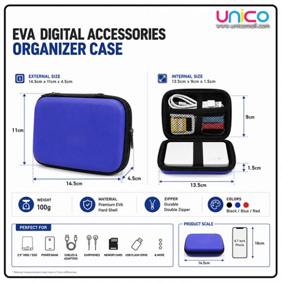 INFINEO EVA Digital Accessories Case for HDD SSD, Power Bank & Cables