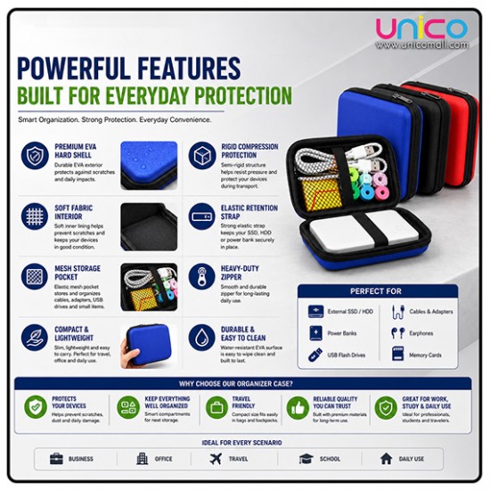 INFINEO EVA Digital Accessories Case for HDD SSD, Power Bank & Cables