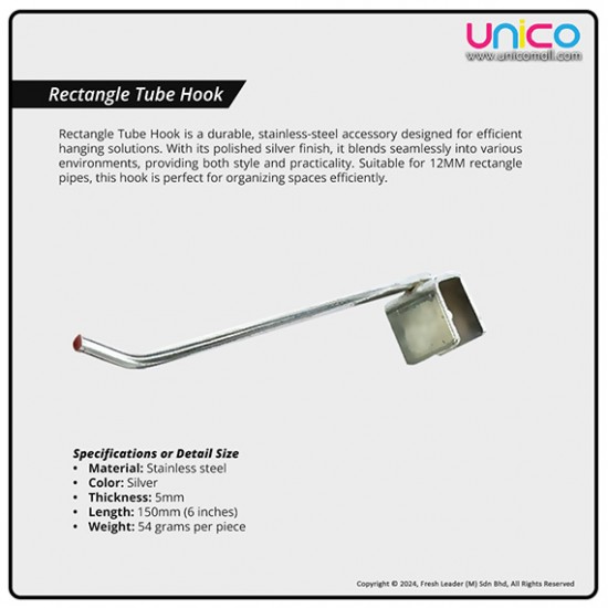 Retail Display Hook 150mm, 200mm, 250mm – Strong Rectangle Tube Hanging ...