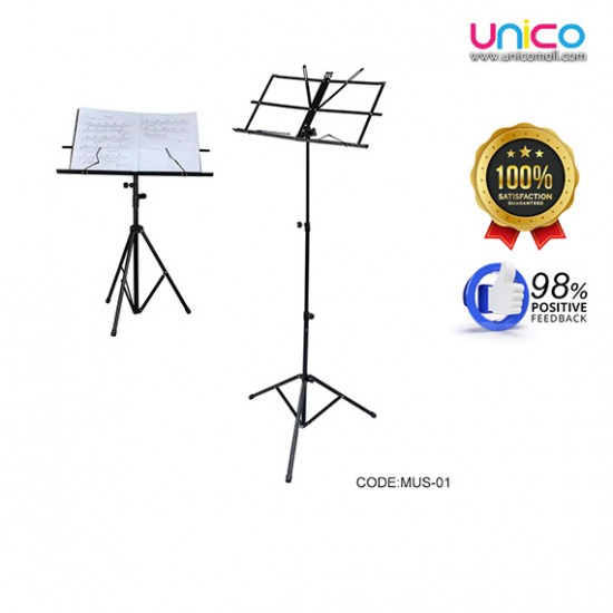 Portable Folding Music Stand Dual-Use – Desktop & Floor Sheet Book Stand with Clip Holder & Carry Bag